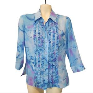 Women's Kathy Che Blue‎ and Purple Ruffle Blouse Size 10